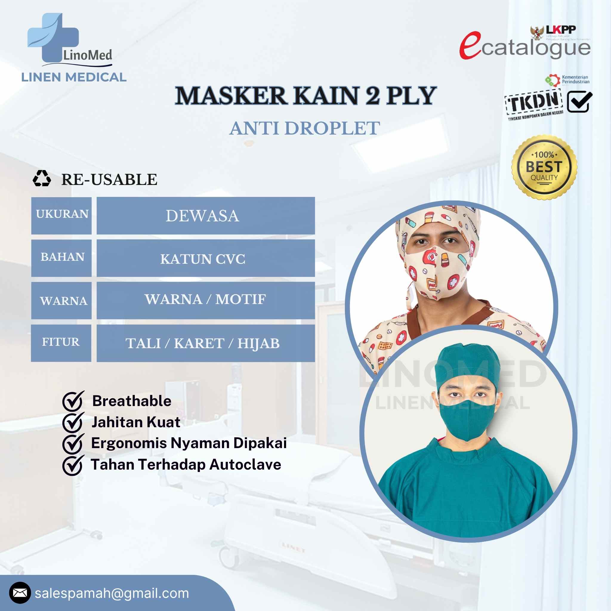 Masker Kain 2 Ply Anti (Manset Rib) (Tali/Karet/Hijab)