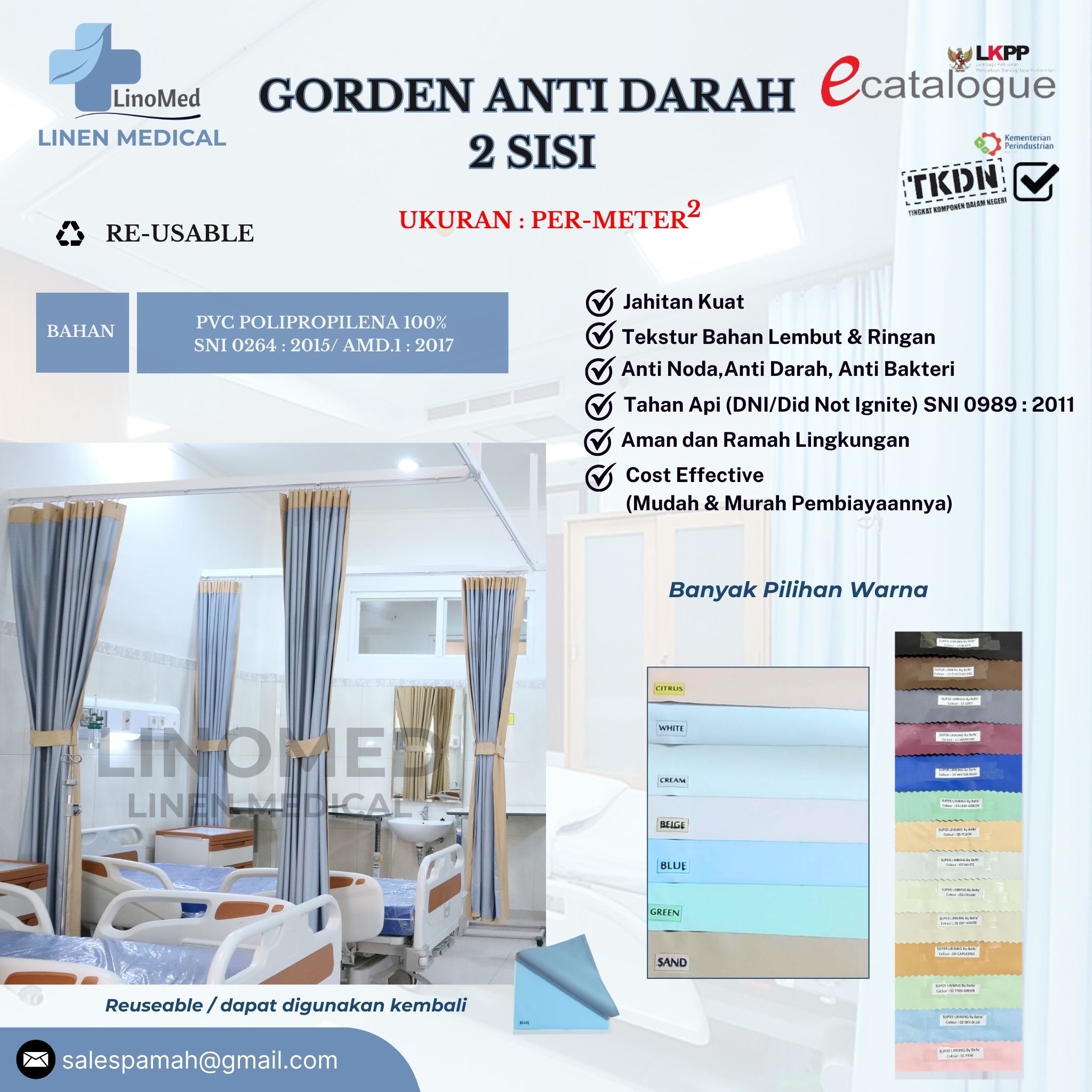 Gorden Anti Darah 2 Warna - Anti Darah 2 sisi - 1 x 1 m²